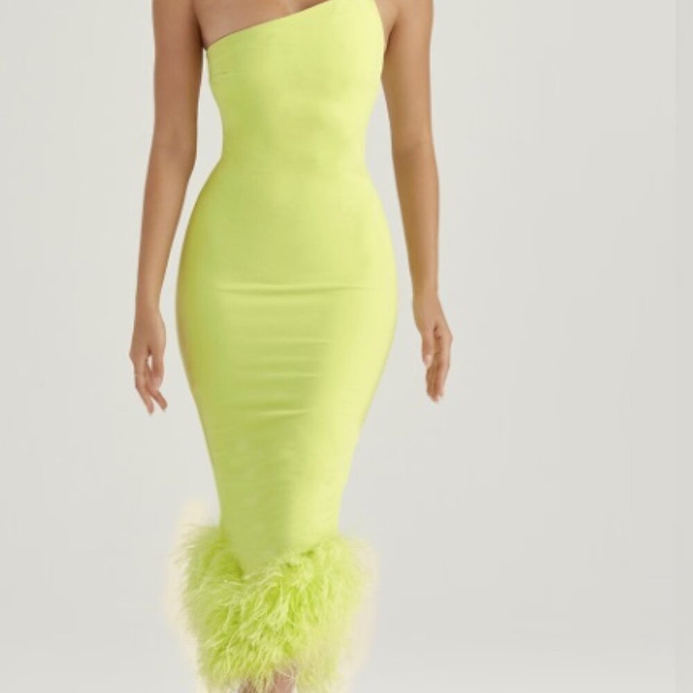 House of CB Lime Green One-Shoulder Midi Dress